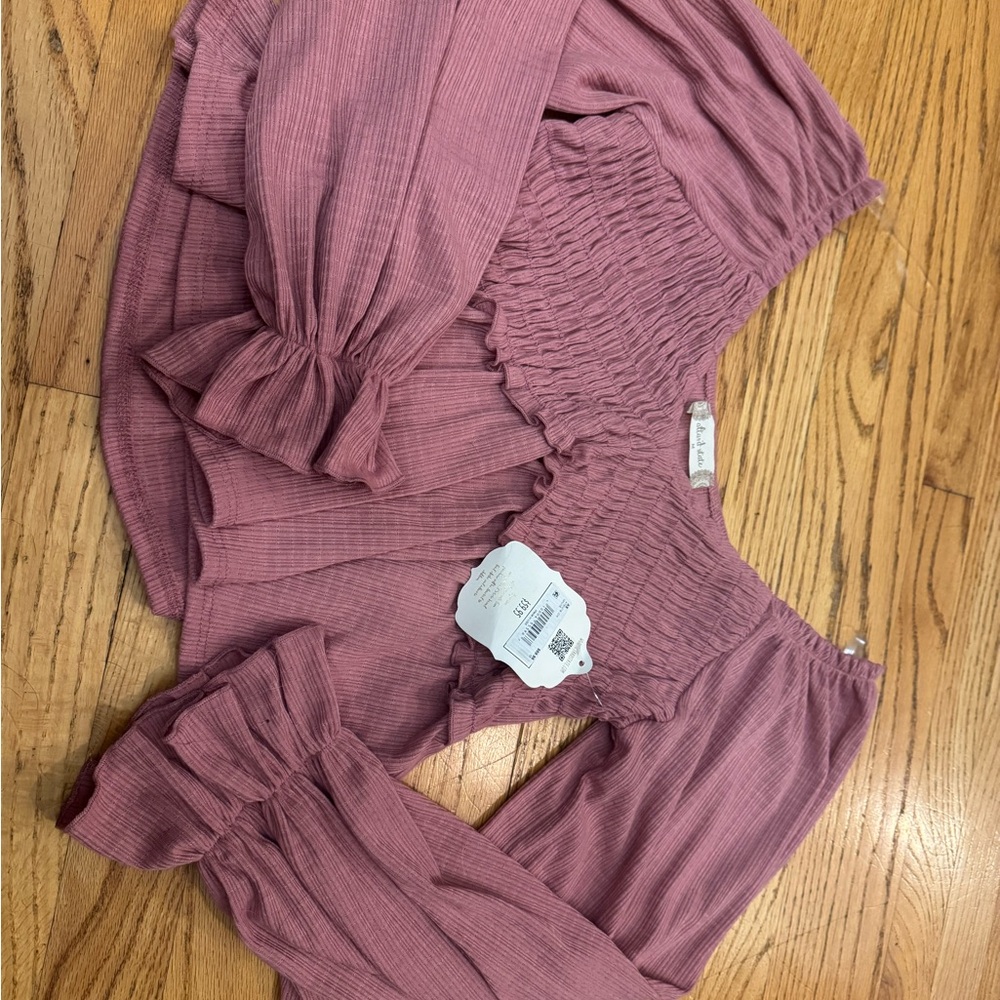 Pink Smocked Blouse with Puff Sleeves